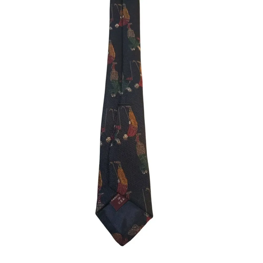 Vintage Jos A Bank Premier Collection Mens Tie Necktie Novelty Blue with Golfers